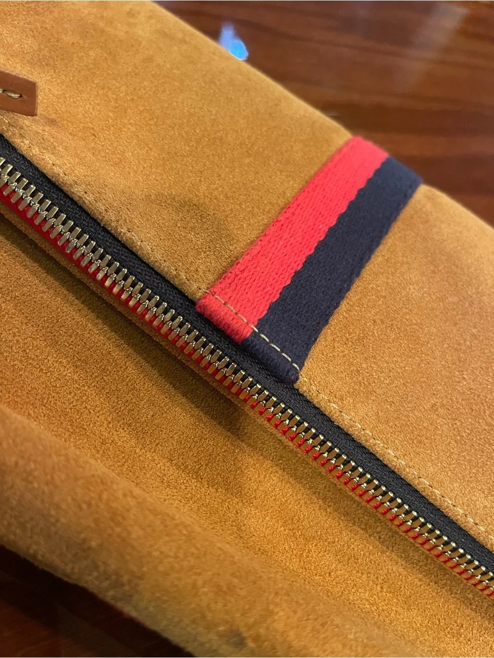 Clare V Fold-over Suede Clutch in Camel